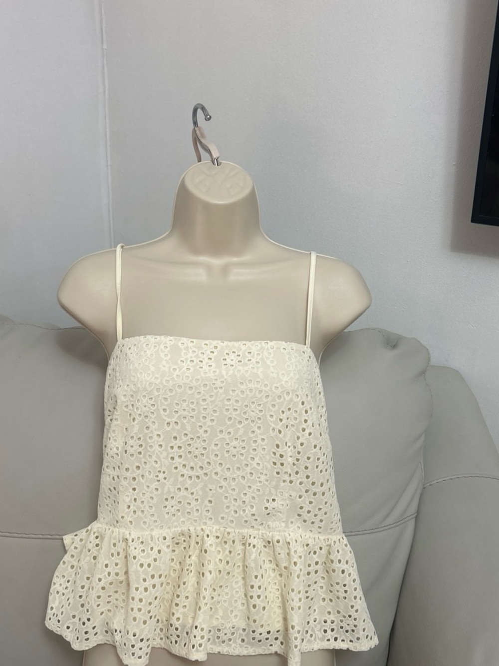 a new day Cream Eyelet Ruffle Peplum Top